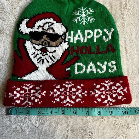 NWT Christmas Pom Beanie “Happy Holla Days” Unisex Winter Hat - Picture 5 of 6